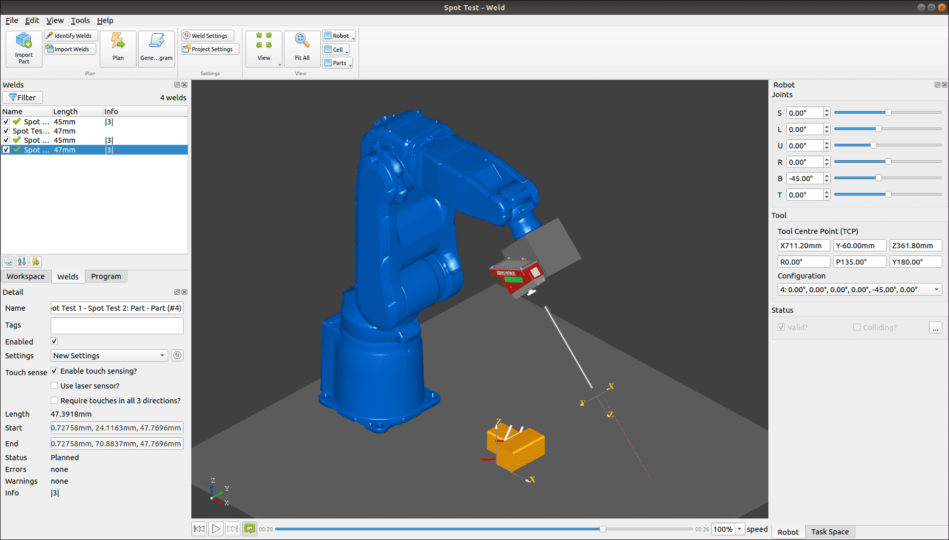 Verbotics Weld screenshot with laser sensor