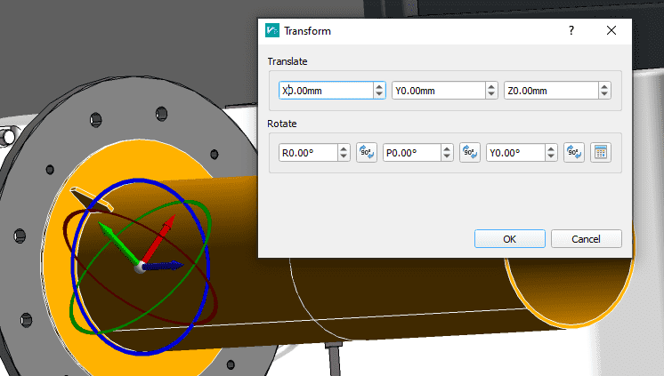 Interactive transform to move a part