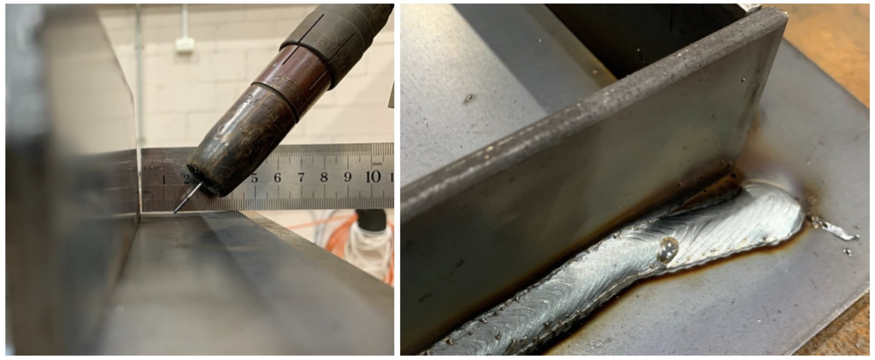 A straight weld with seam tracking