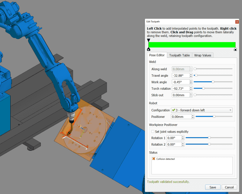 Toolpath editor dialog