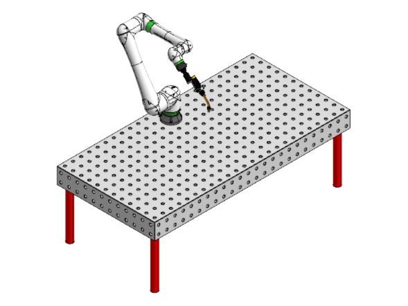 FANUC CRX cobot mounted on a welding table