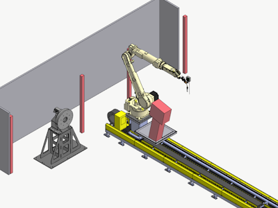 OTC Example V25L example workcell with rotator and floor