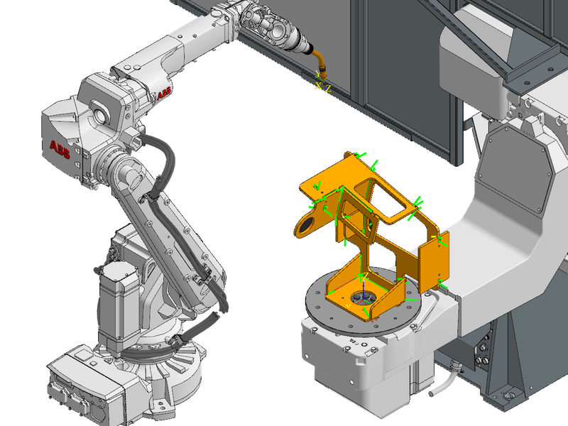 ABB robot welding a plate assembly on a 2-axis positioner