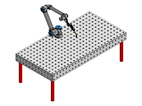 Universal Robots UR10e cobot mounted on a welding table