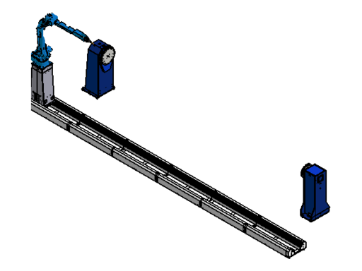 Track-mounted Yaskawa Motoman robot with a headstock-tailstock rotator