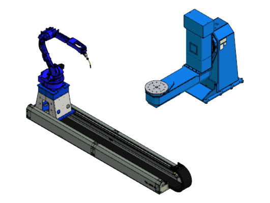 Track-mounted Yaskawa Motoman robot with a skyhook positioner
